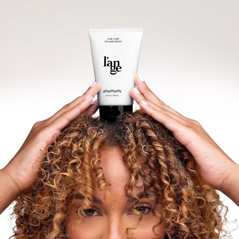 L'ANGE HAIR before-and-after curls showing enhanced definition and reduced frizz