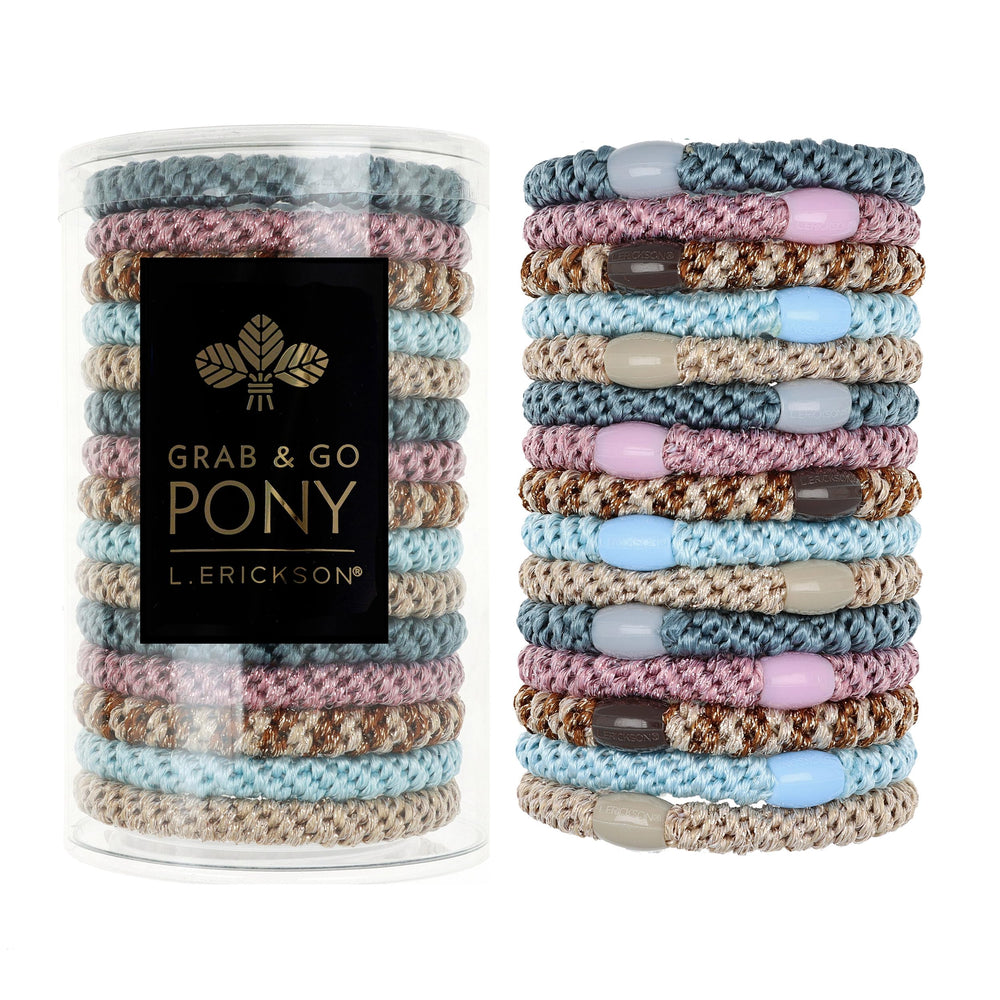 L. Erickson front packaging showing 15 hair ties, organized and gift-ready