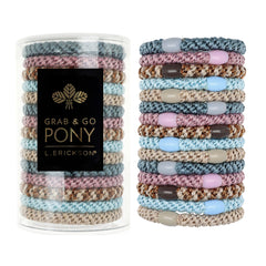 L. Erickson front packaging showing 15 hair ties, organized and gift-ready