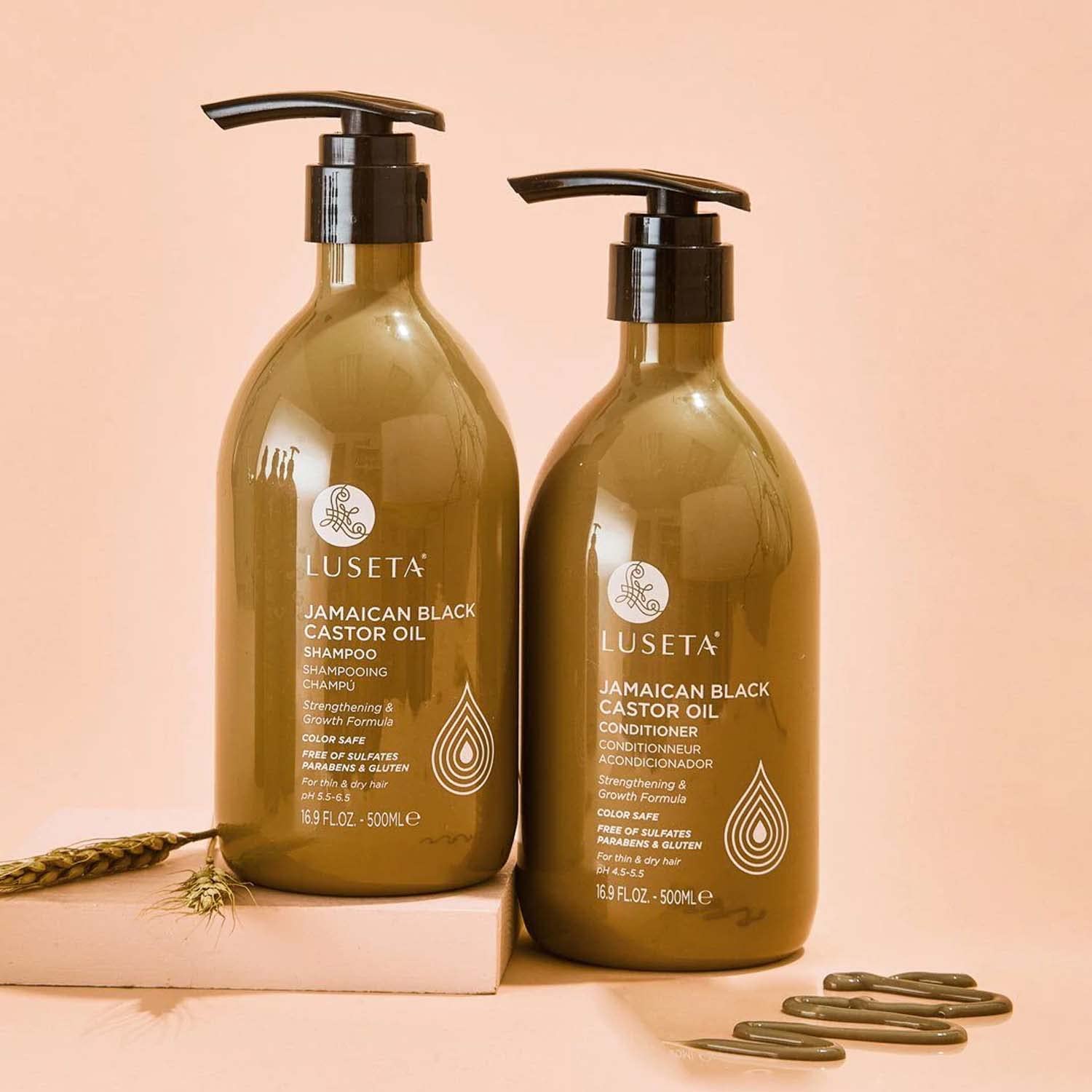 L LUSETA before and after comparison illustrating stronger, longer-looking hair