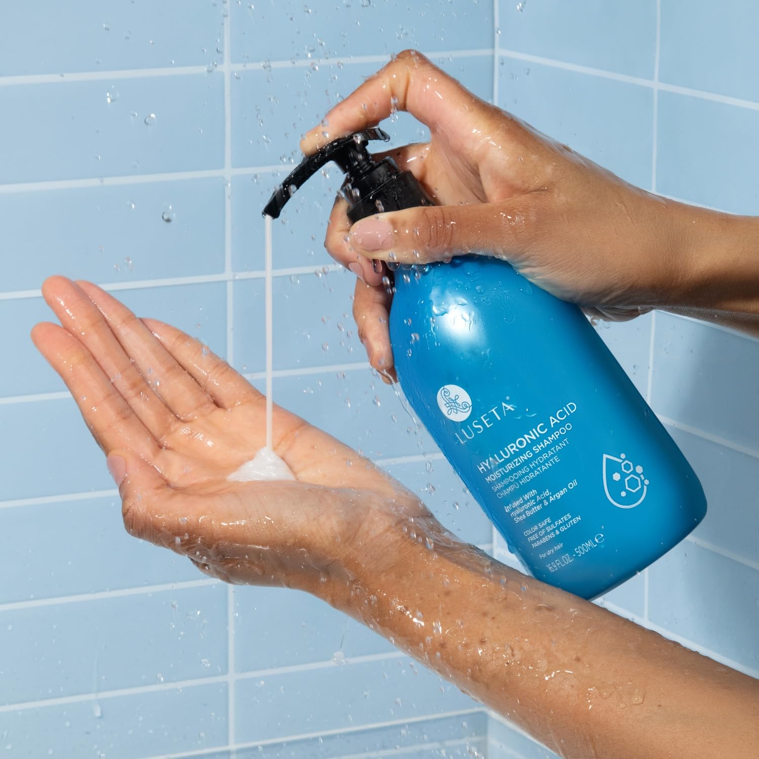 L LUSETA model with color-treated hair showing enhanced shine and smoothness