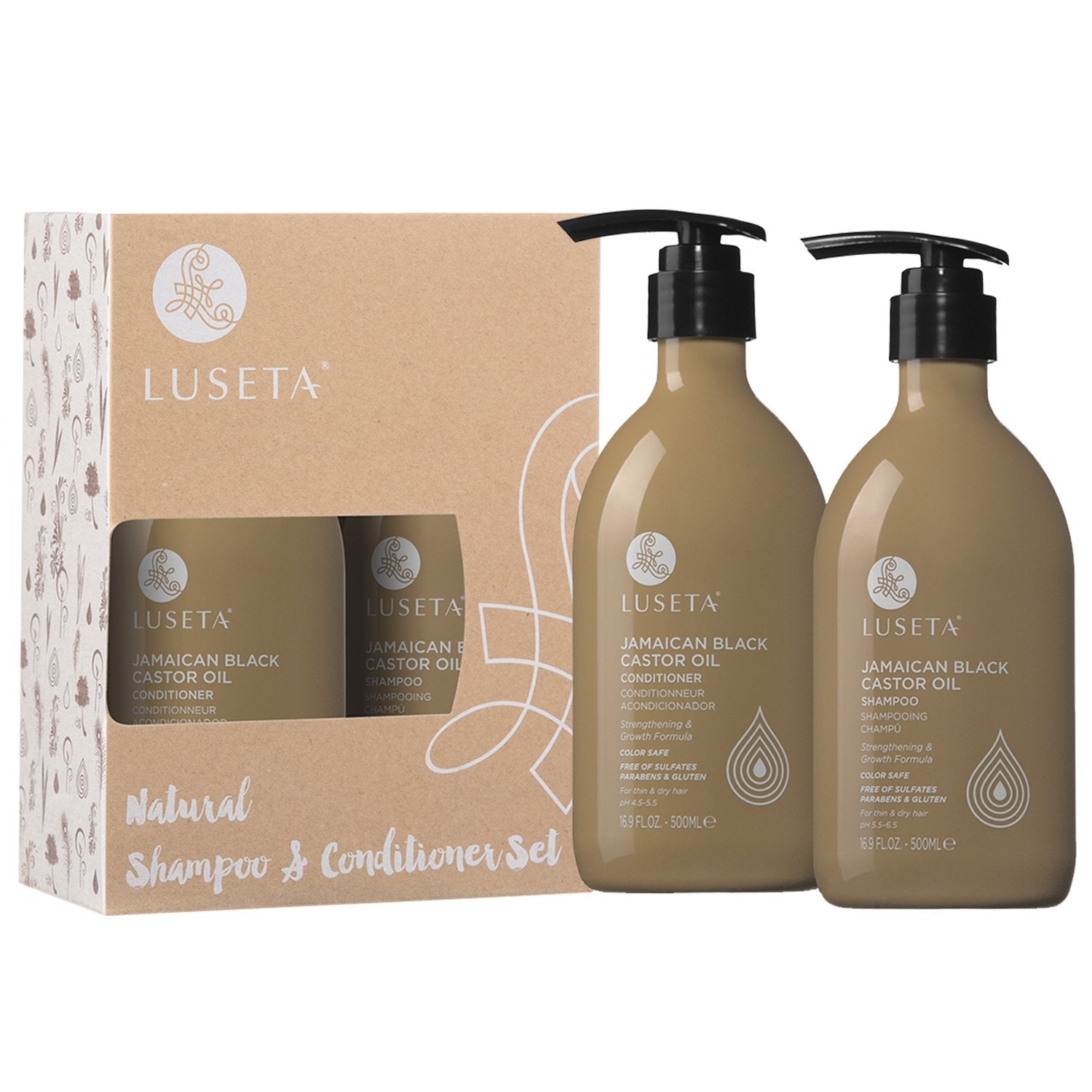 L LUSETA ingredients label with castor oil highlighted for nourishing benefit