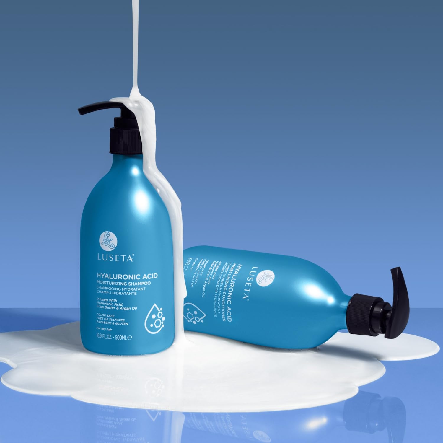 L LUSETA shampoo lather in palm showing gentle cleansing and softening benefit