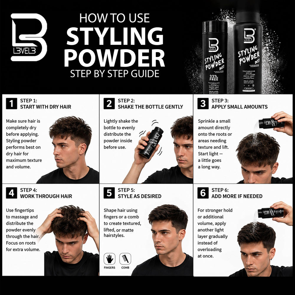 L3 powder used on damp hair with blow-dryer for extra root lift and lasting volume