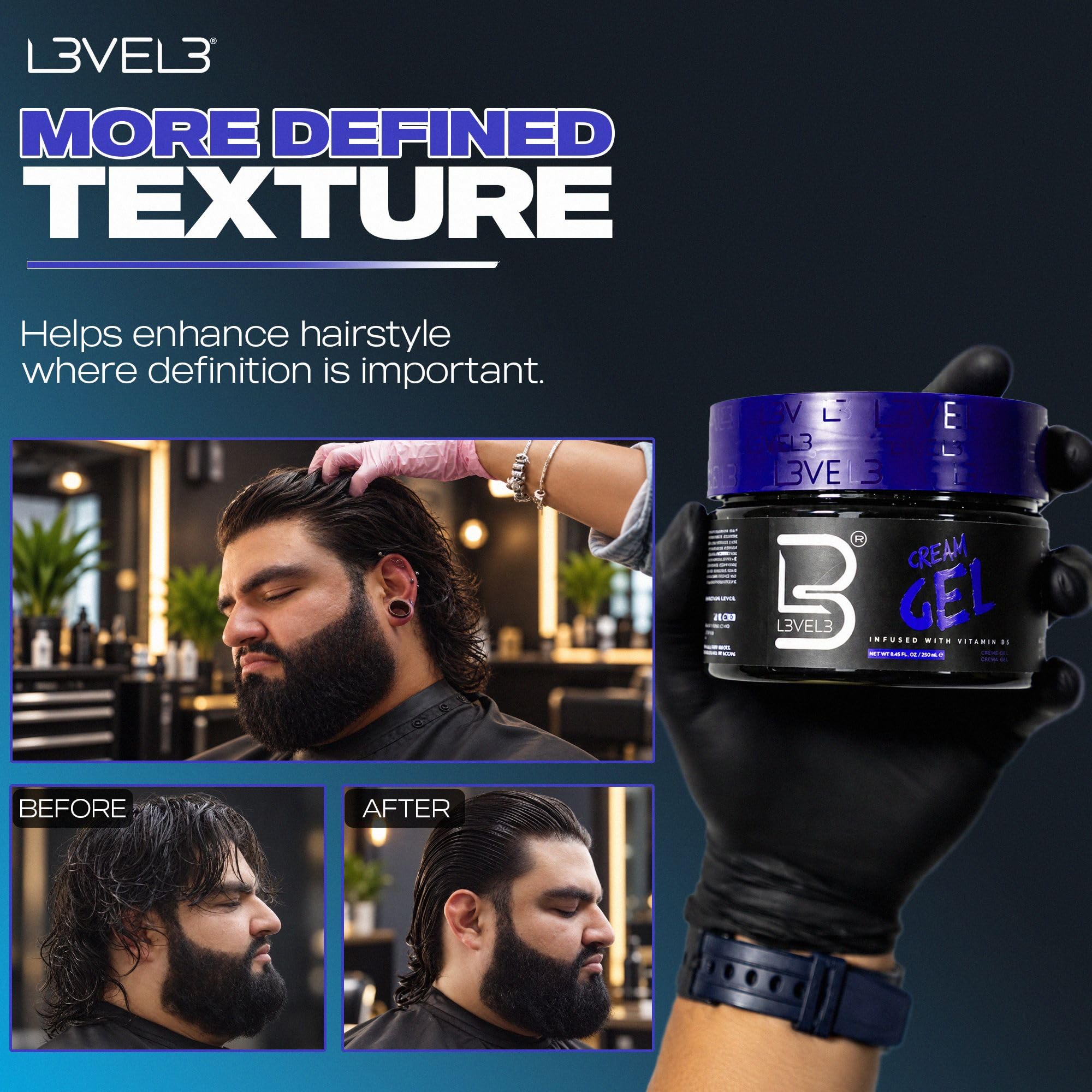 L3 open jar texture of cream-gel showing smooth spreadability benefit