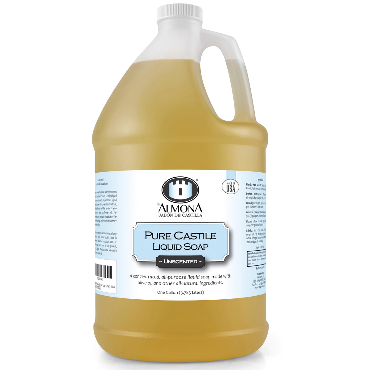 La Almona gallon bottle front label showing product identity and eco benefits