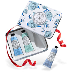 La Chatelaine trio tin front view showing elegant gift-ready packaging and convenience