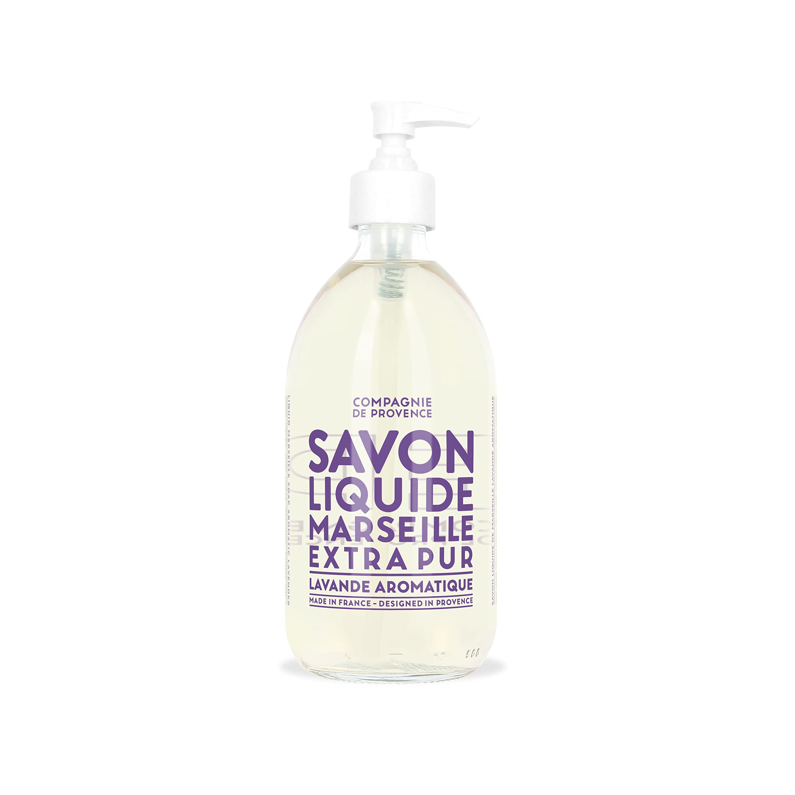 La Compagnie de Provence front bottle showing elegant glass and lavender scent benefit