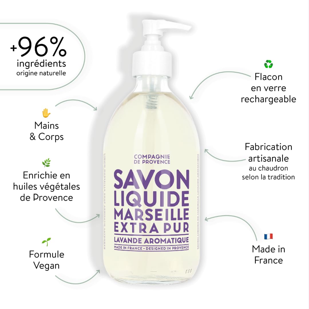 La Compagnie de Provence pump detail highlighting easy dispensing and refillable design