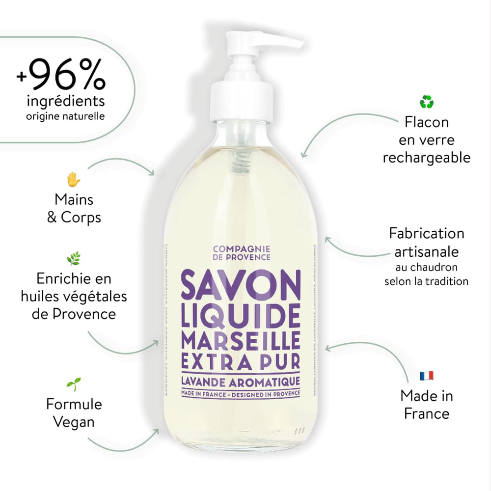 La Compagnie de Provence pump detail highlighting easy dispensing and refillable design