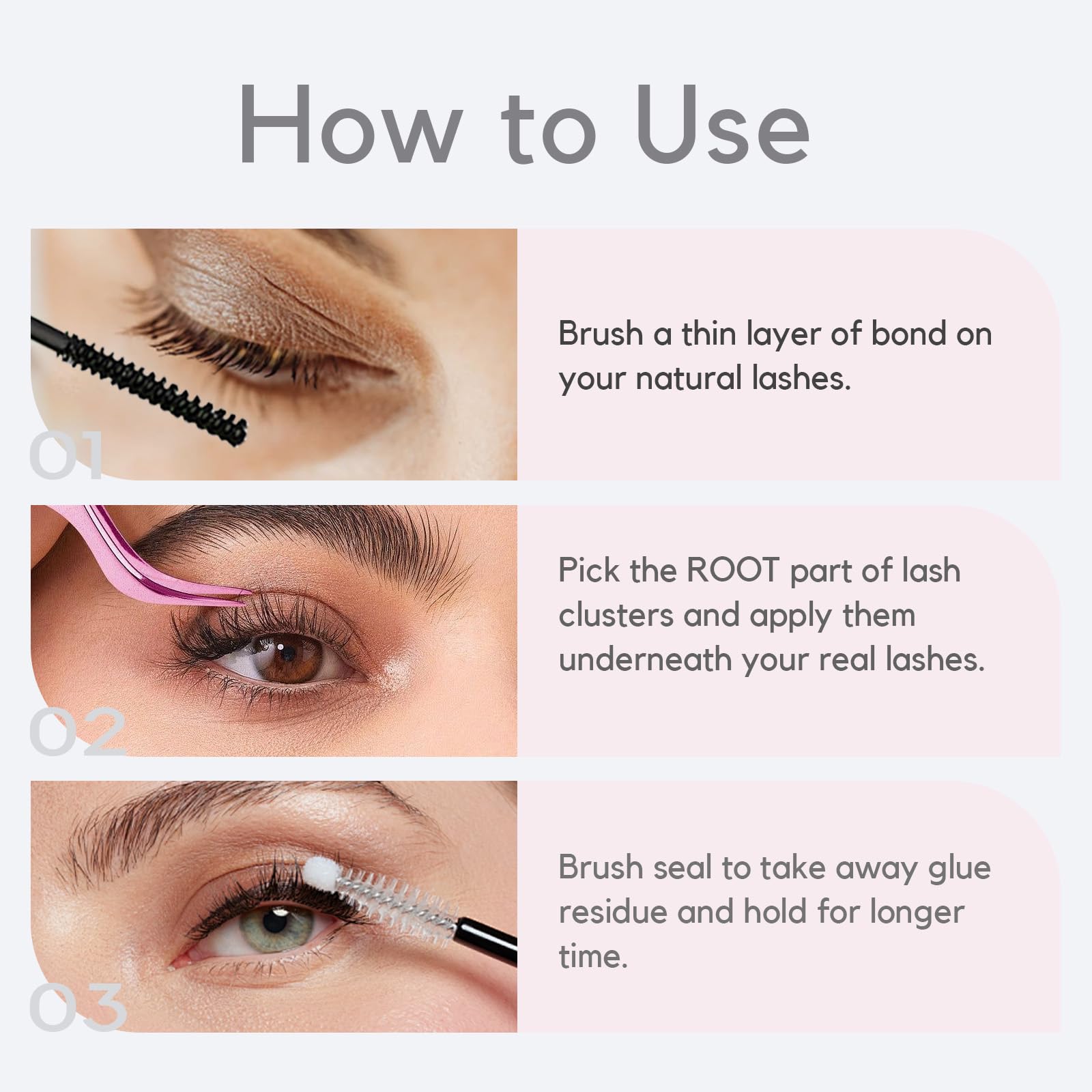 La Maesii brush applying bond to natural lashes demonstrating easy, accurate application