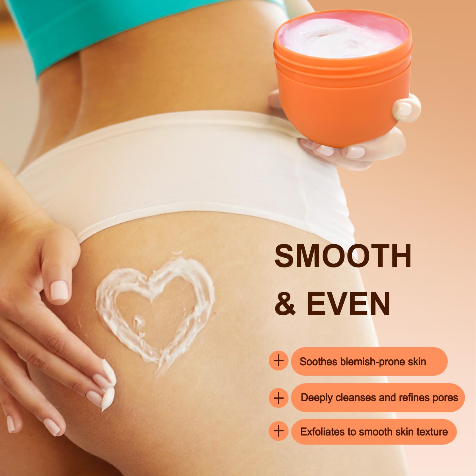 LA.PERSONAL applied to buttocks in bathroom emphasizing non-greasy feel