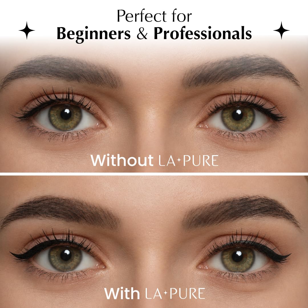 LA PURE stamp in use on an eyelid creating a perfect cat-eye flick quickly