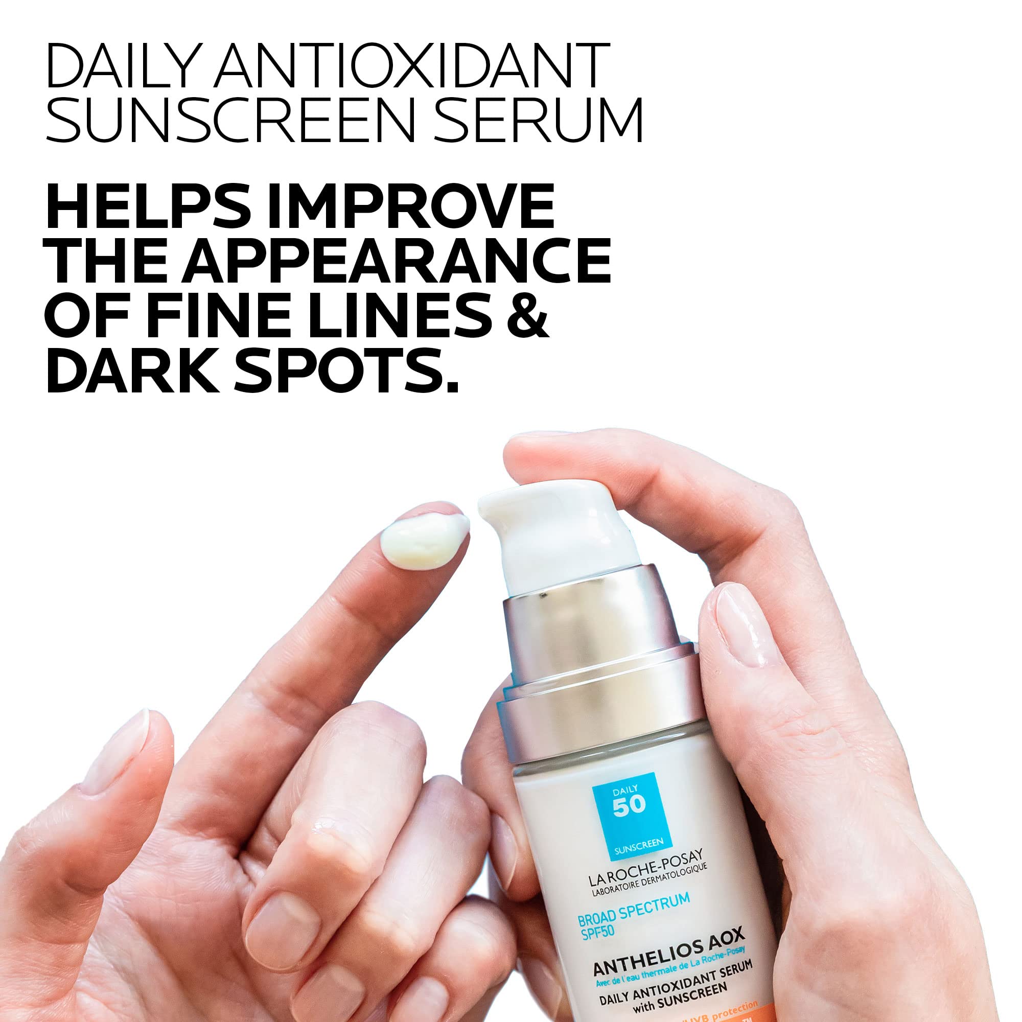 La Roche-Posay serum texture swiped on skin illustrating lightweight, non-greasy finish