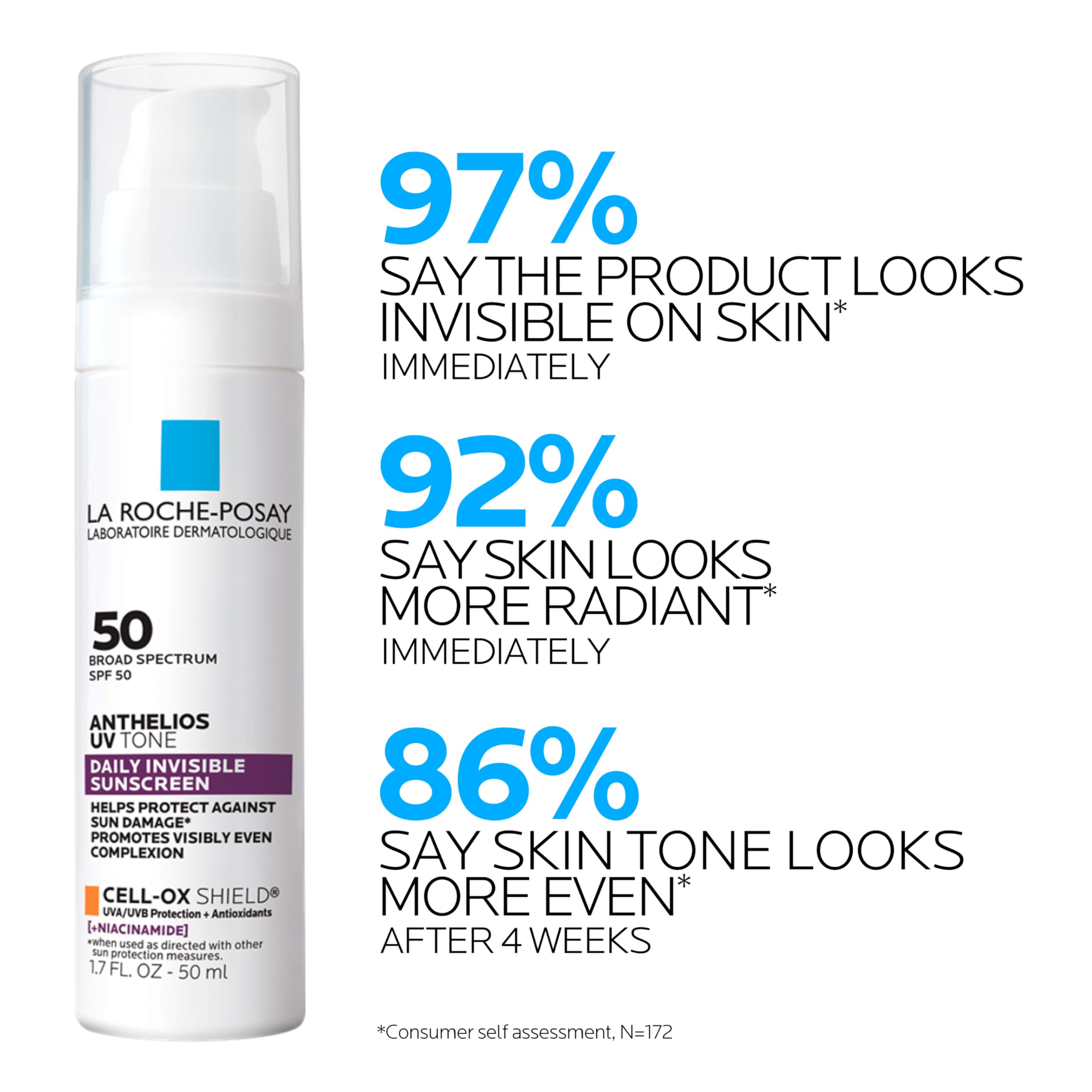 La Roche-Posay pump dispensing swatch showing sheer SPF 50 coverage