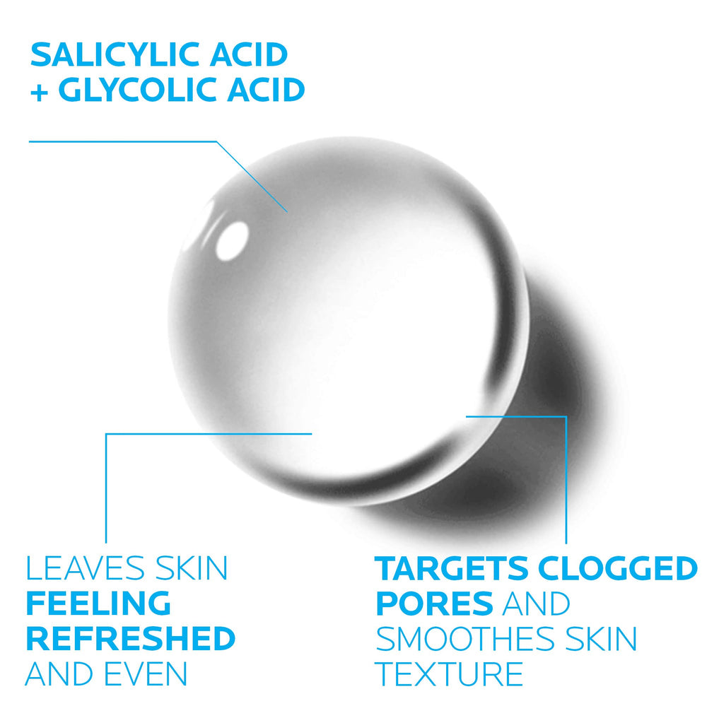La Roche-Posay ingredient panel highlighting salicylic and glycolic acids benefits