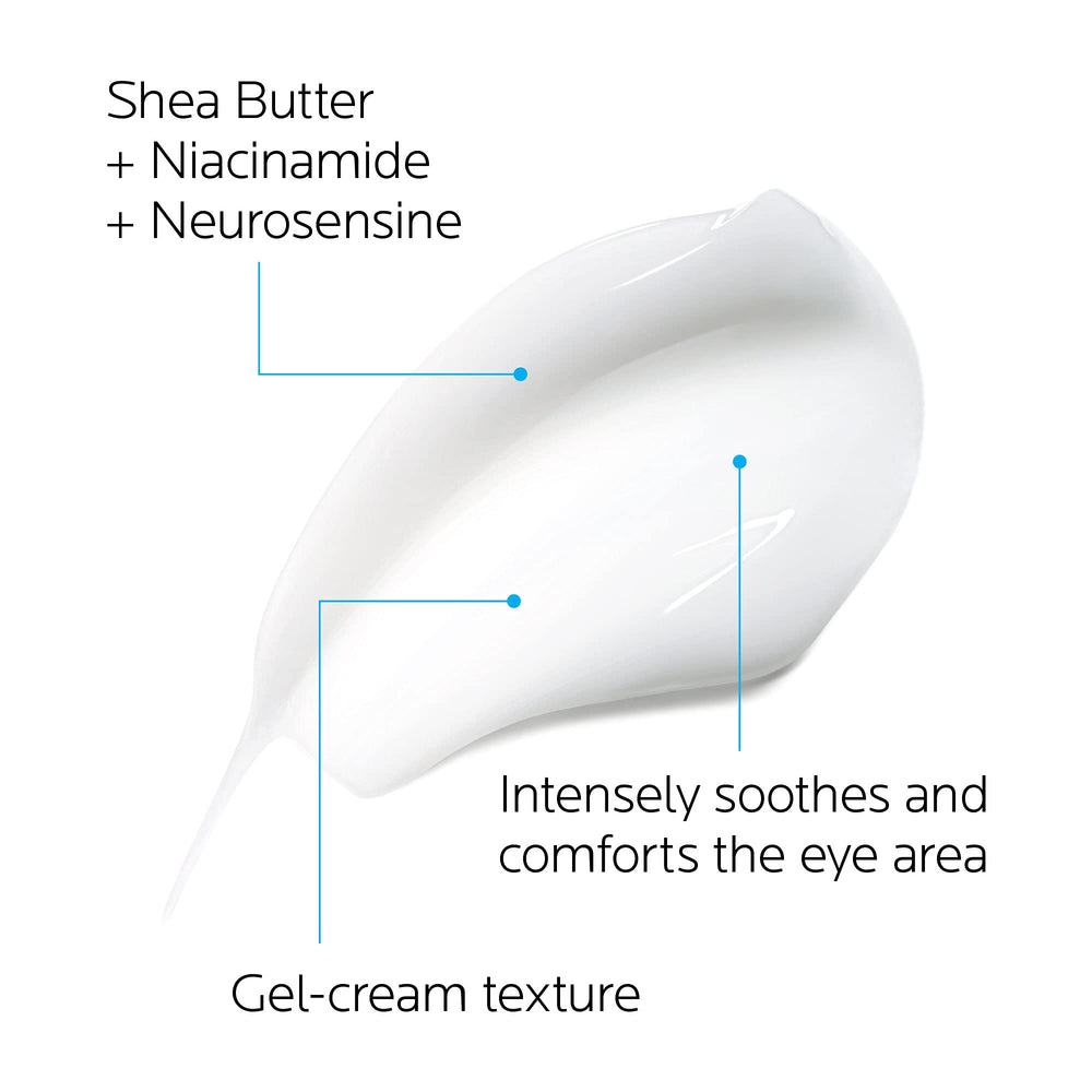 La Roche-Posay 0.68oz eye cream shown next to coin demonstrating compact size benefit