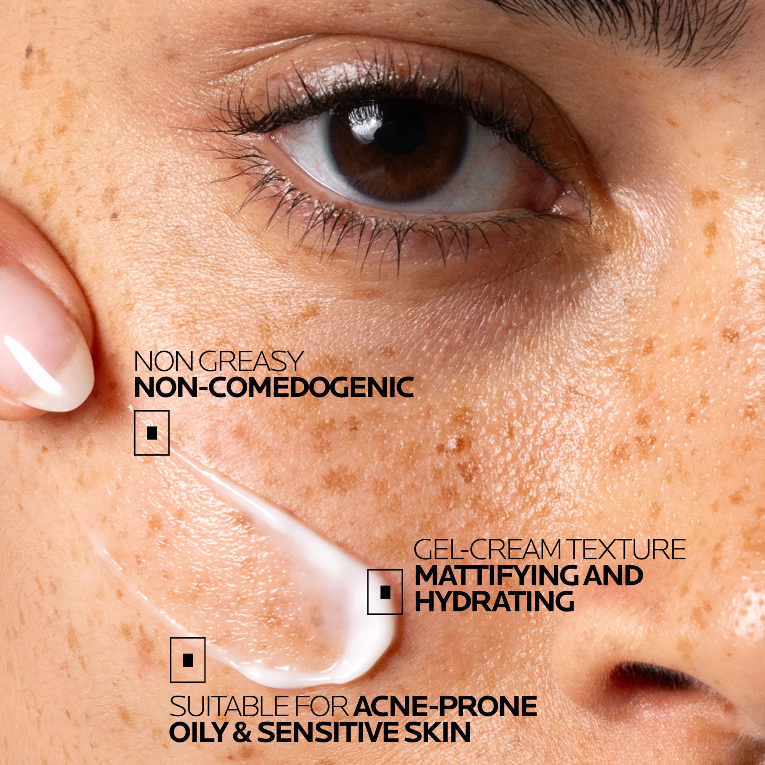 La Roche-Posay gel cream texture from open tube illustrating light finish