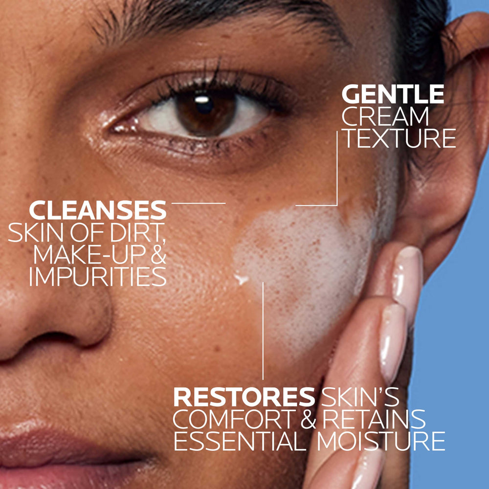 La Roche-Posay creamy texture on fingertip for hydrating feel benefit