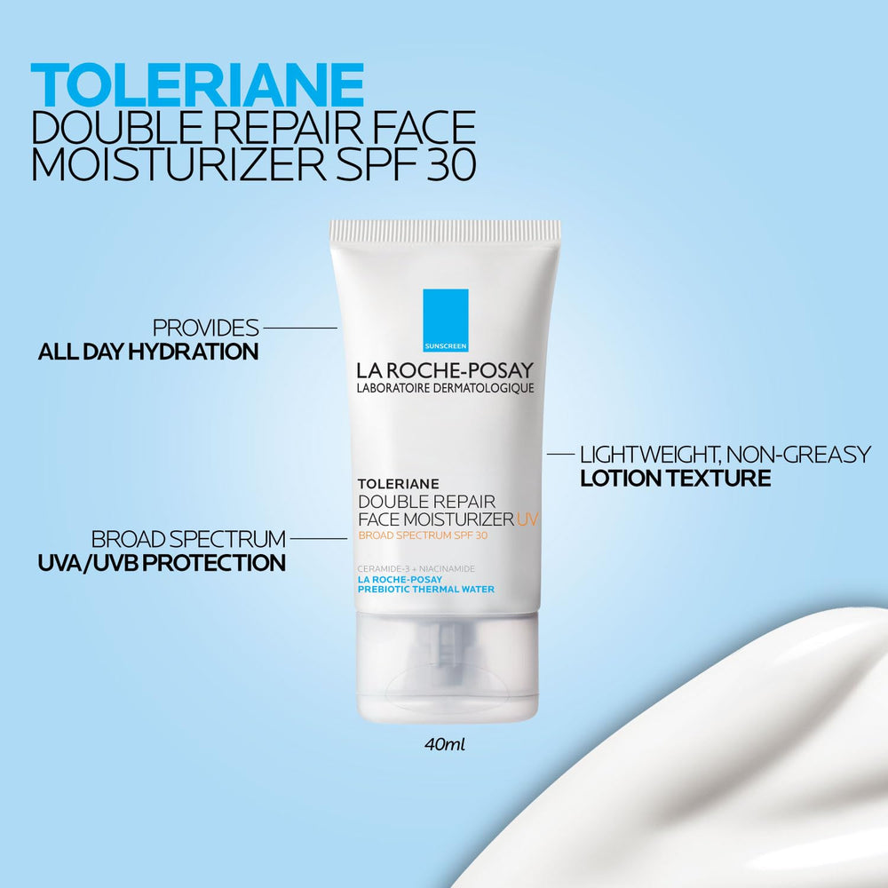 La Roche-Posay product label close-up showing key ingredients and safety benefit