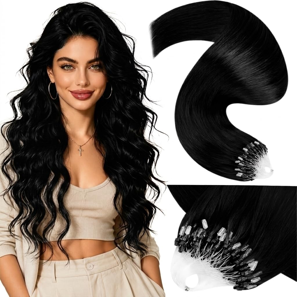 LaaVoo front packaging showing 20 inch jet black extensions and benefits