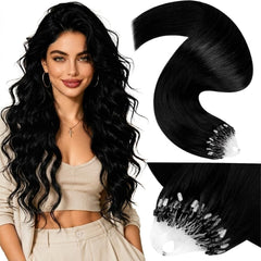 LaaVoo front packaging showing 20 inch jet black extensions and benefits