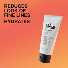 Lab Series pump dispensing lotion showing smooth non-greasy texture