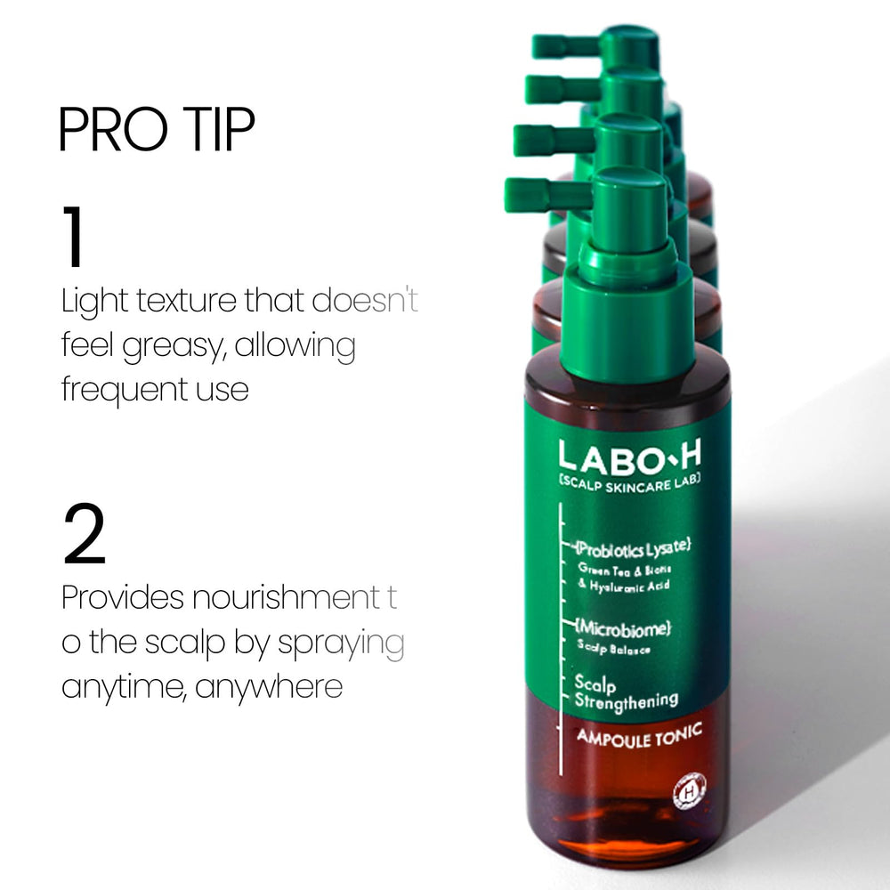 LABO-H ingredient label close-up showing plant probiotic lysate for scalp support