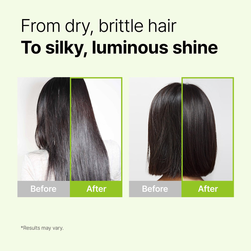 LA'DOR before and after hair comparison demonstrating improved shine and manageability