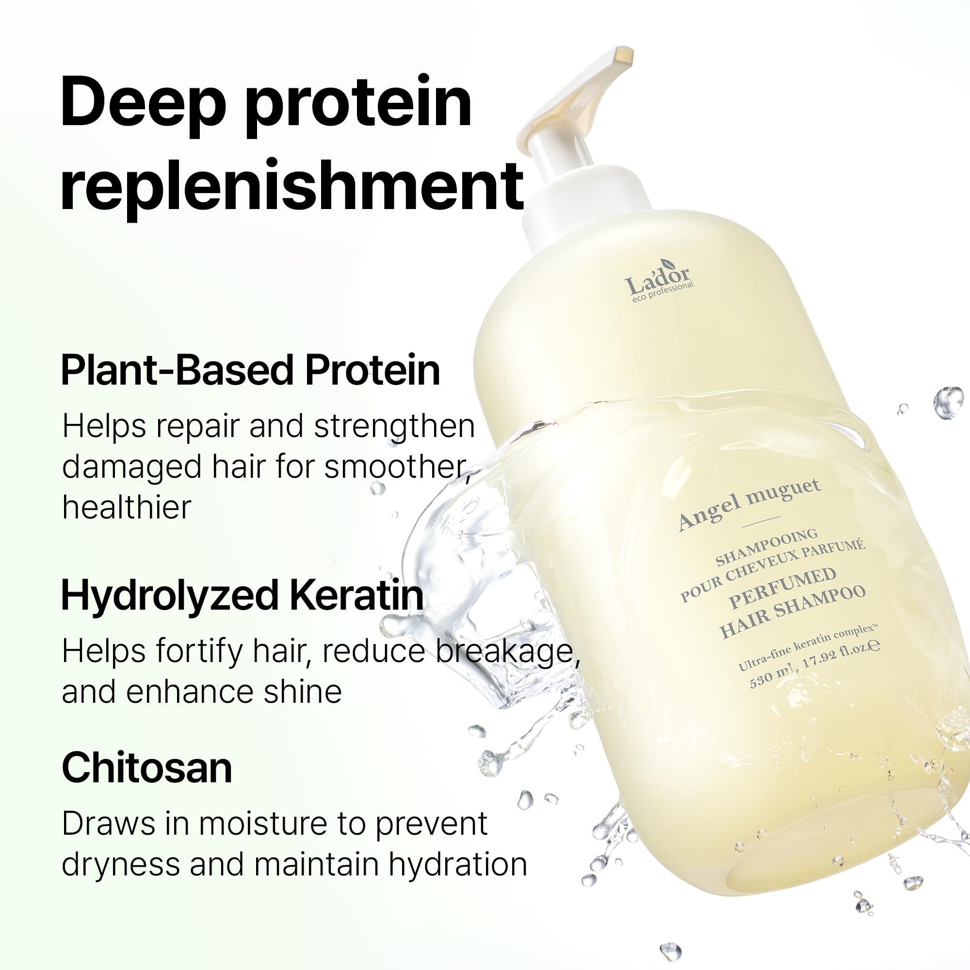 LA'DOR ingredient label close-up emphasizing ULTRA-FINE keratin complex information