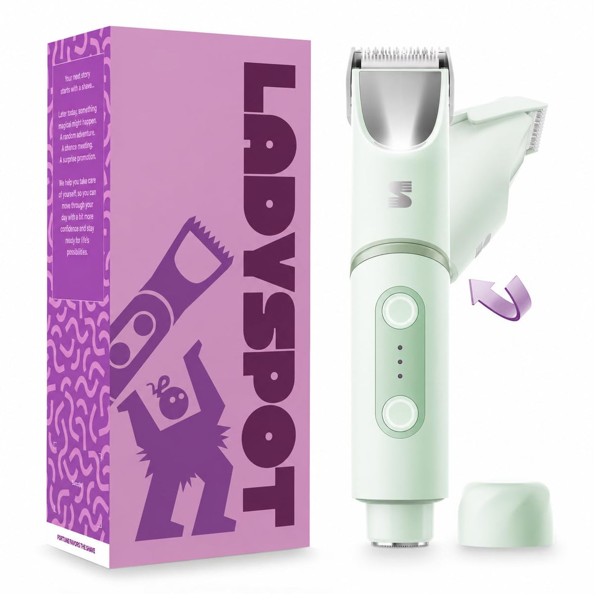 LADYSPOT SpinDuo front view showing compact design and controls for easy grooming