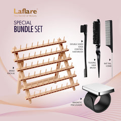 Laflare folded rack showing compact storage for quick salon setup