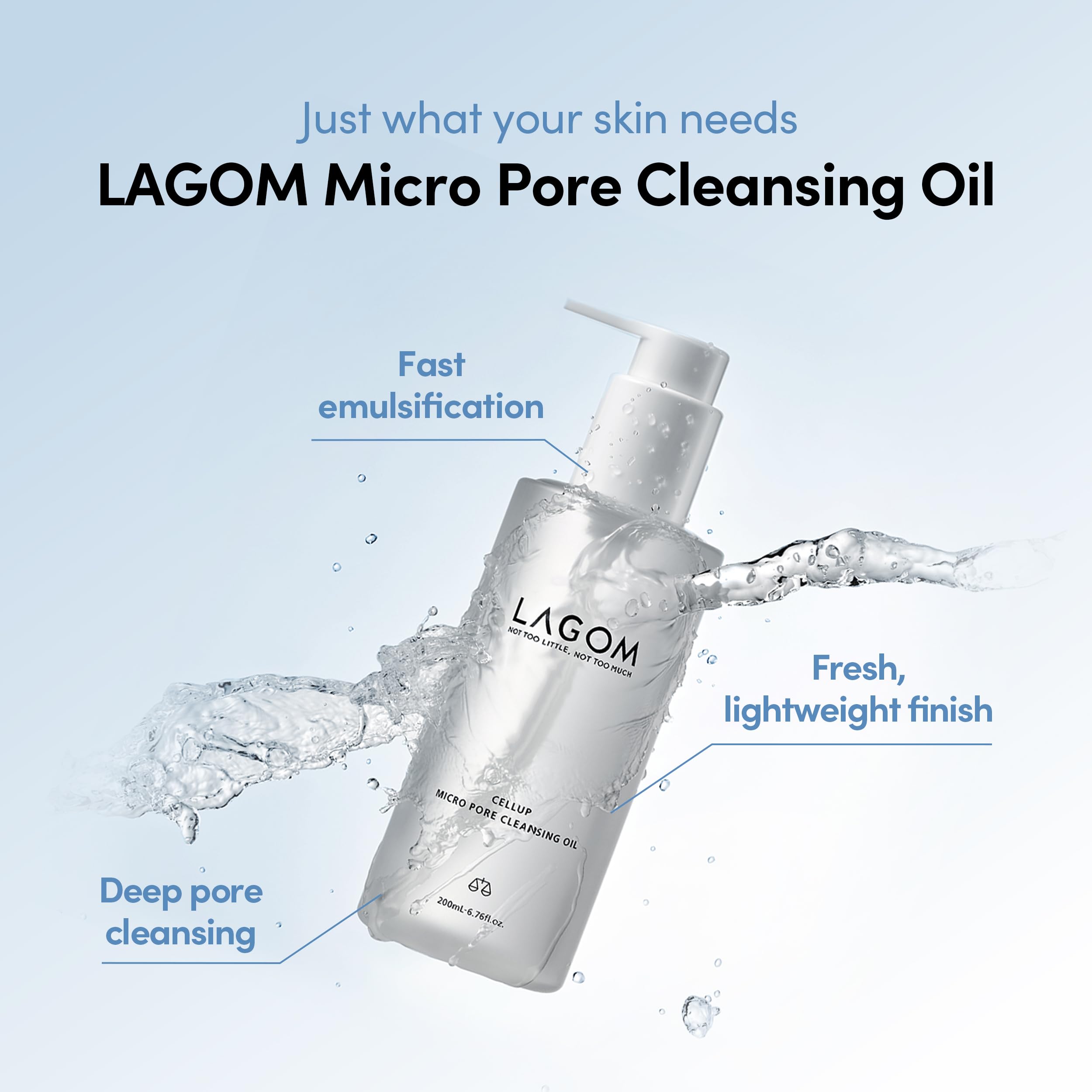 LAGOM texture close-up of watery oil drop, highlights quick emulsification benefit