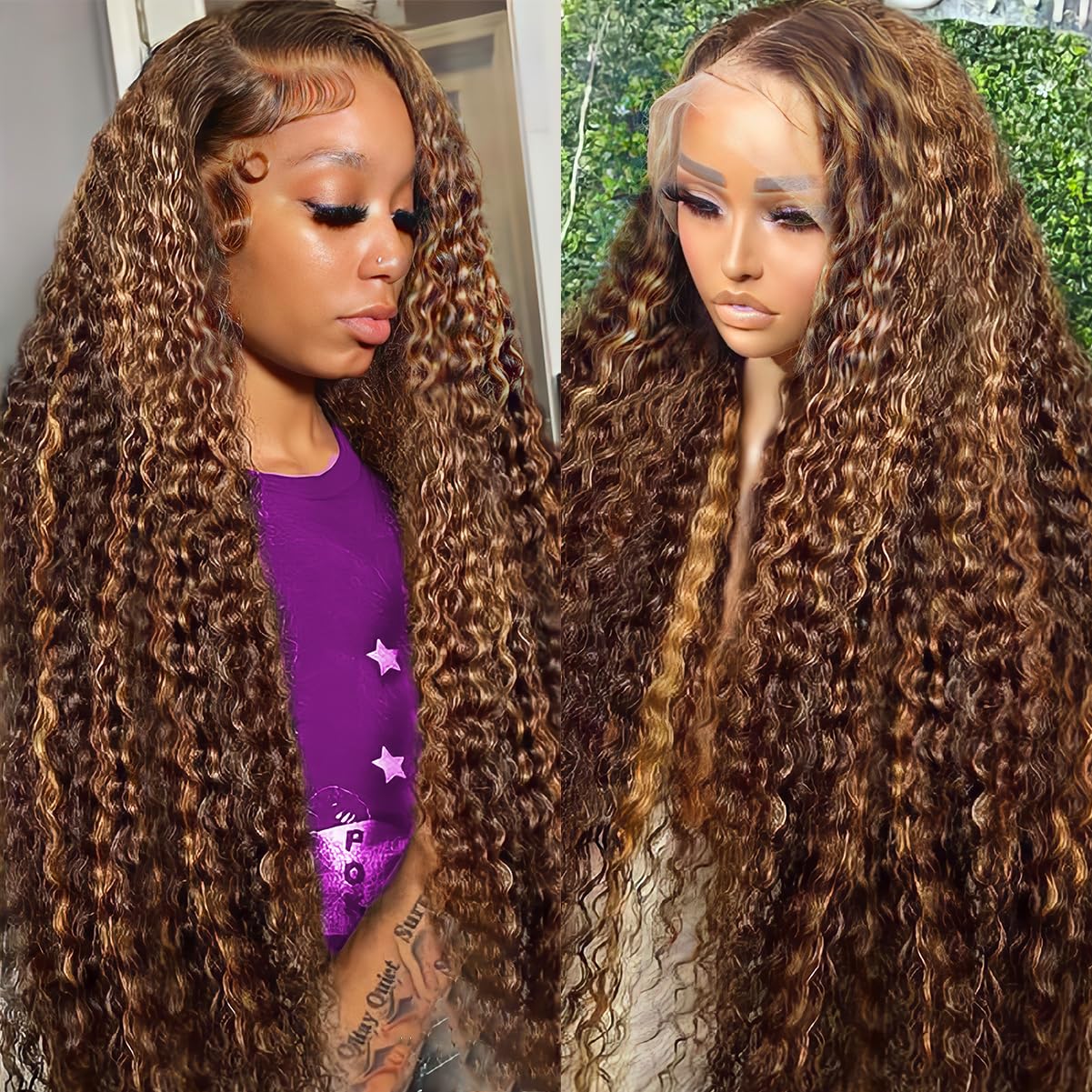 LAINSS front view 13x6 ombre wig showing natural hairline and volume benefit