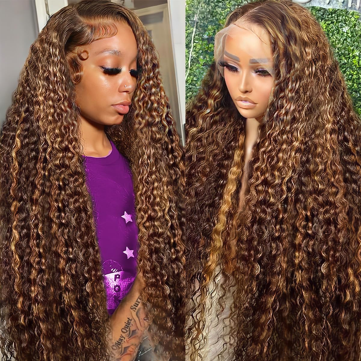 LAINSS front view 13x6 ombre wig showing natural hairline and volume benefit