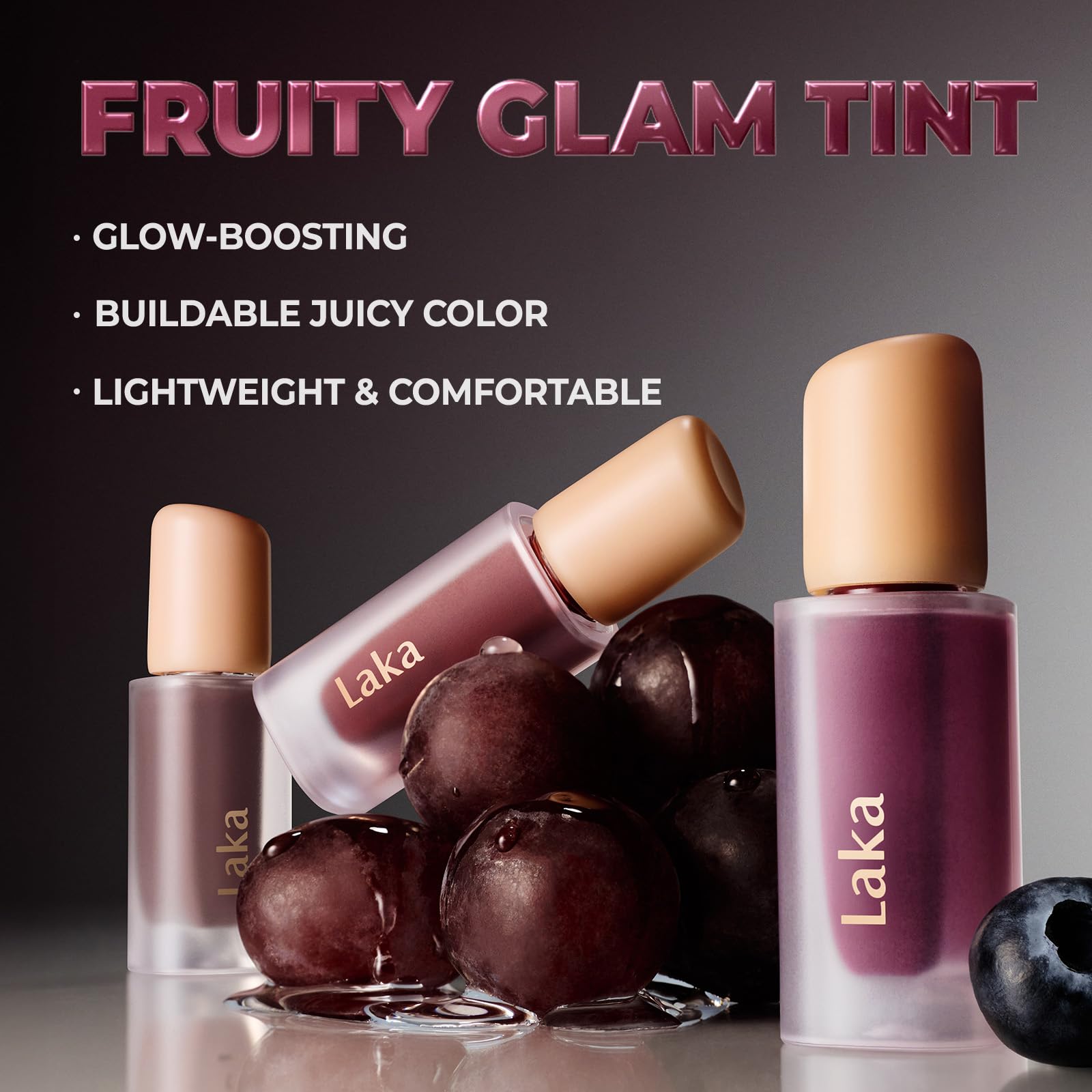 Laka lip closeup on model showing buildable color and glassy gloss