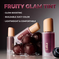 Laka lip closeup on model showing buildable color and glassy gloss