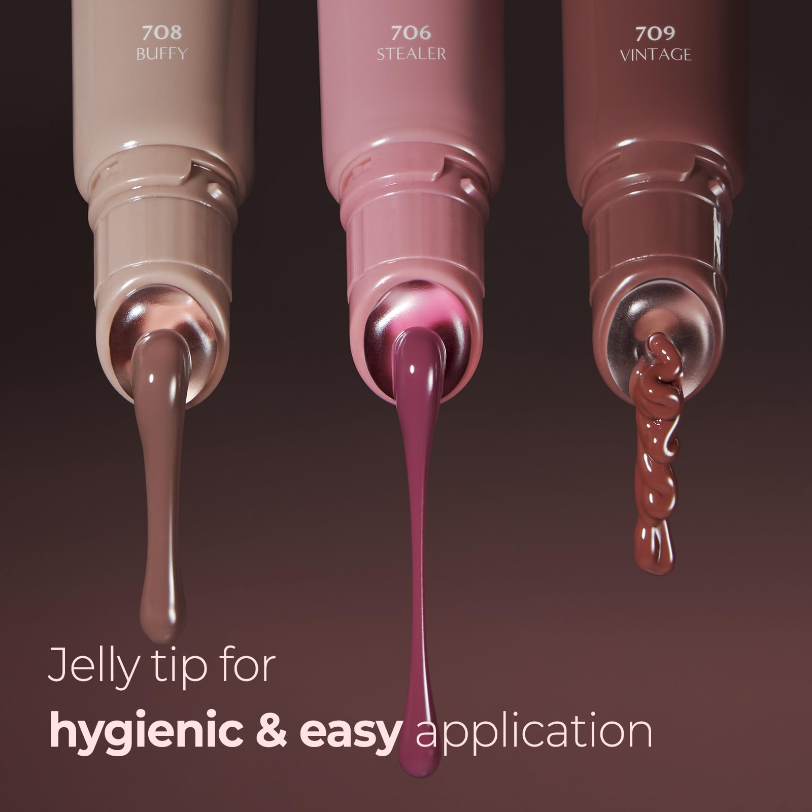 Laka texture on lips detail highlighting dewy, non-sticky shine benefit