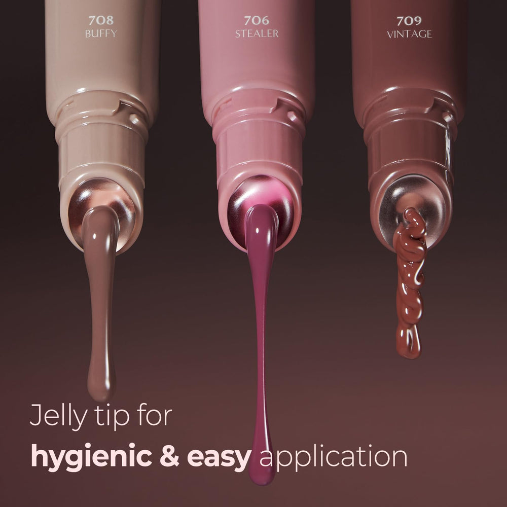 Laka texture on lips detail highlighting dewy, non-sticky shine benefit