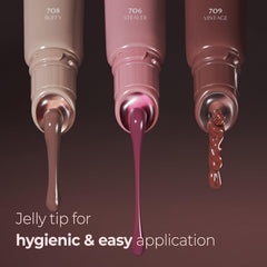 Laka texture on lips detail highlighting dewy, non-sticky shine benefit