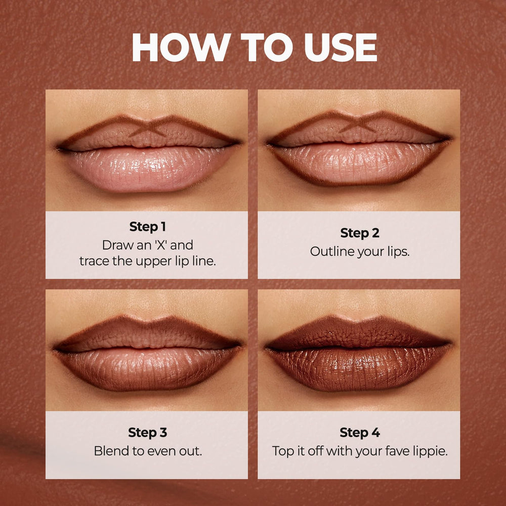 Laka on lips full face shot showing defined contour and finish