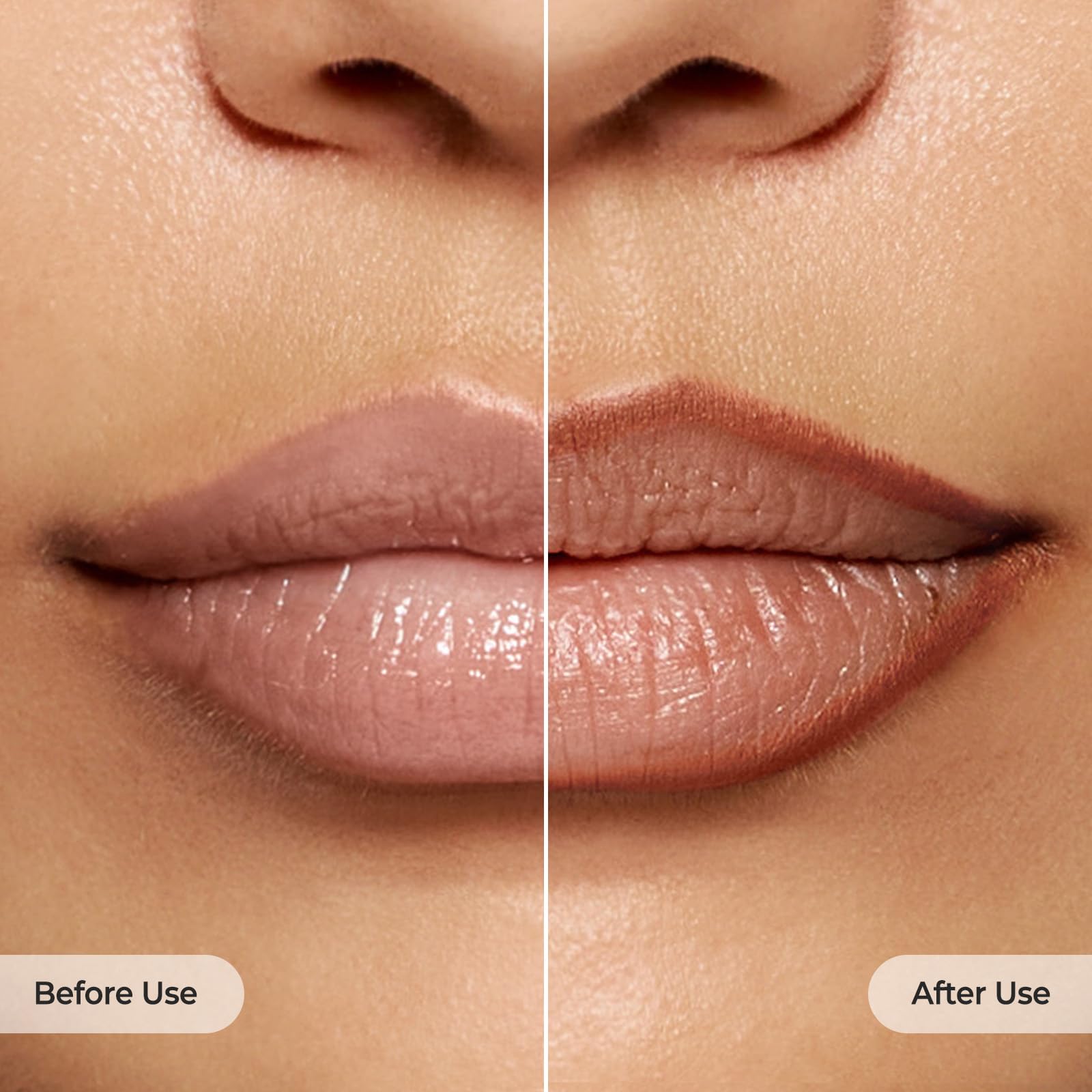 Laka lip liner applied on medium skin, natural enhanced lip contour