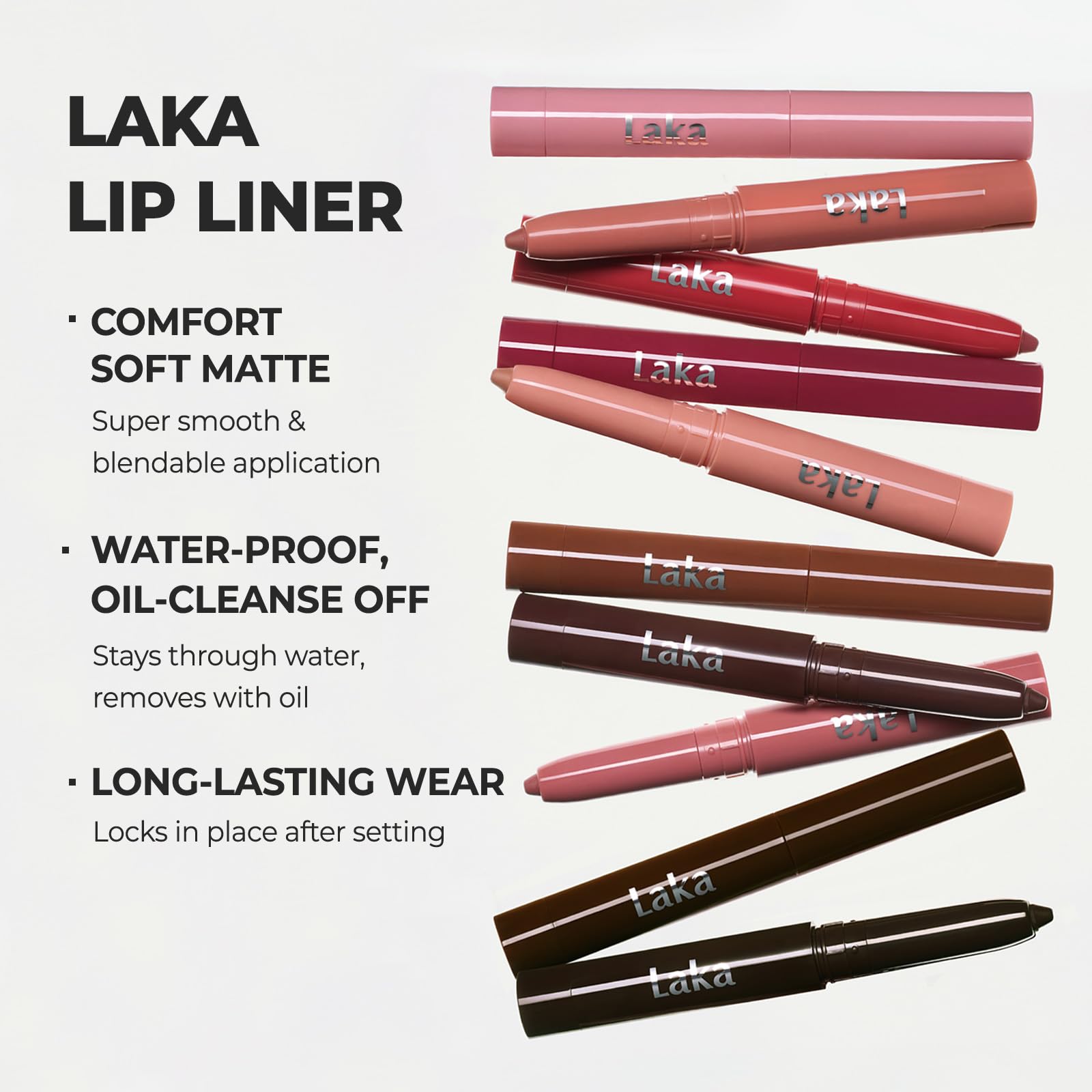 Laka lip liner on model smiling for natural definition and comfort