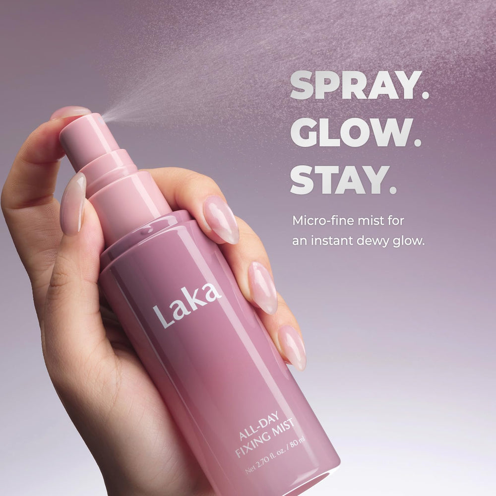 Close view of Laka micro‑fine mist particles for lightweight coverage benefit