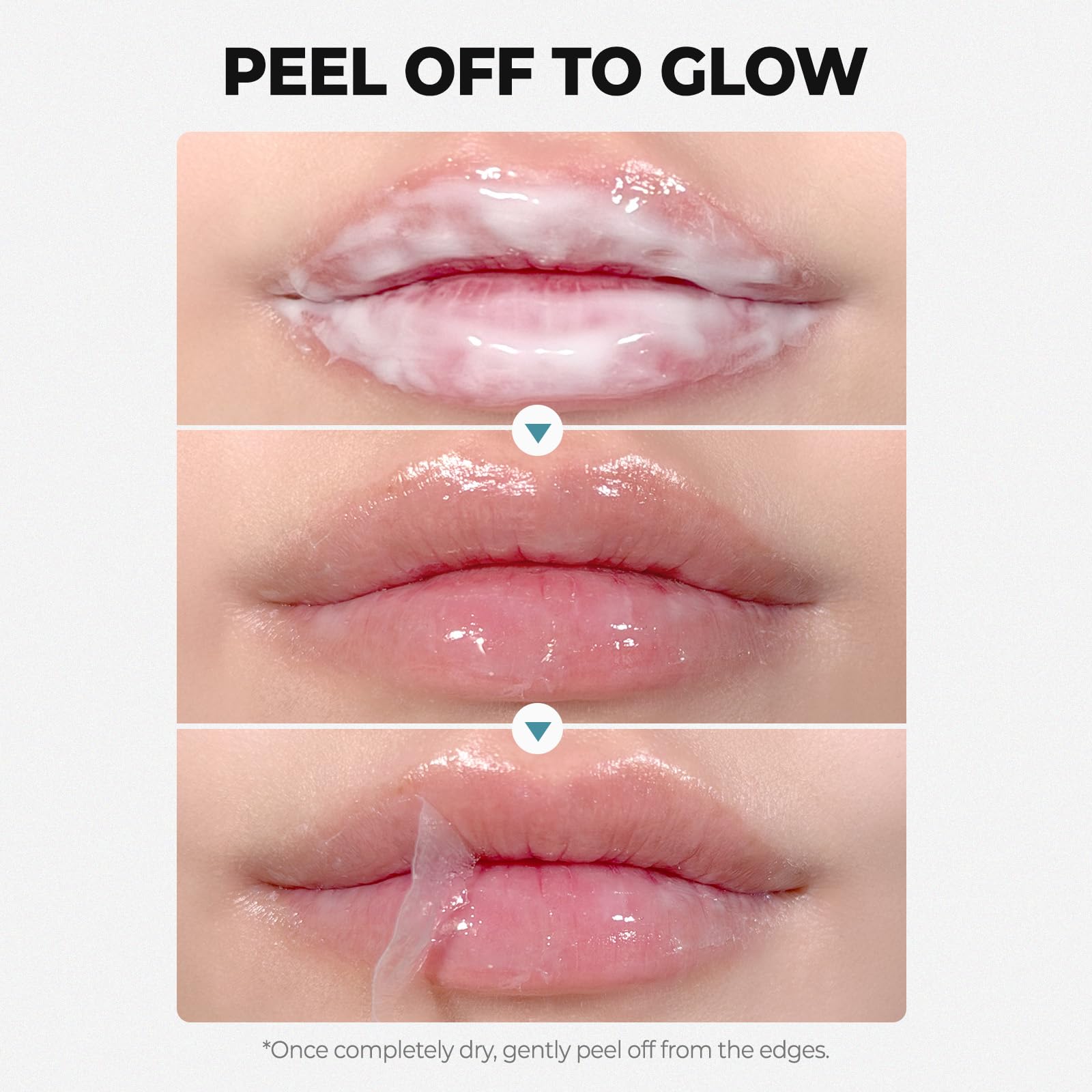 Laka peeling mask off to reveal smooth lips for makeup application