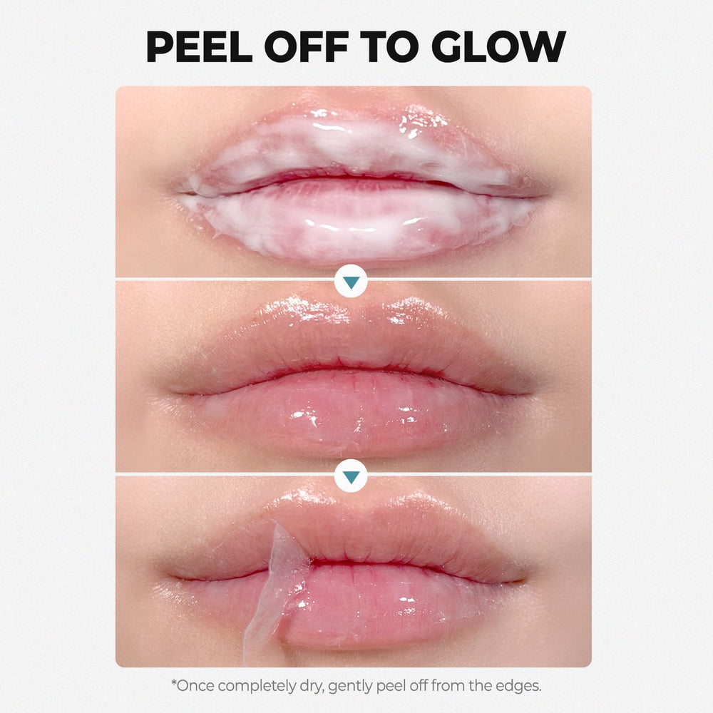 Laka peeling mask off to reveal smooth lips for makeup application