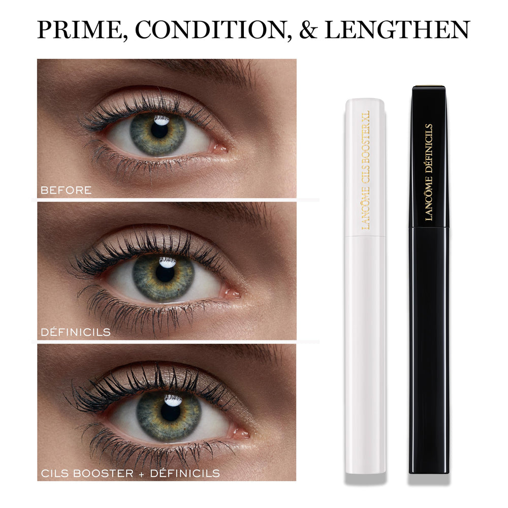 Lancôme Définicils label closeup listing panthenol and ophthalmologist-tested benefit