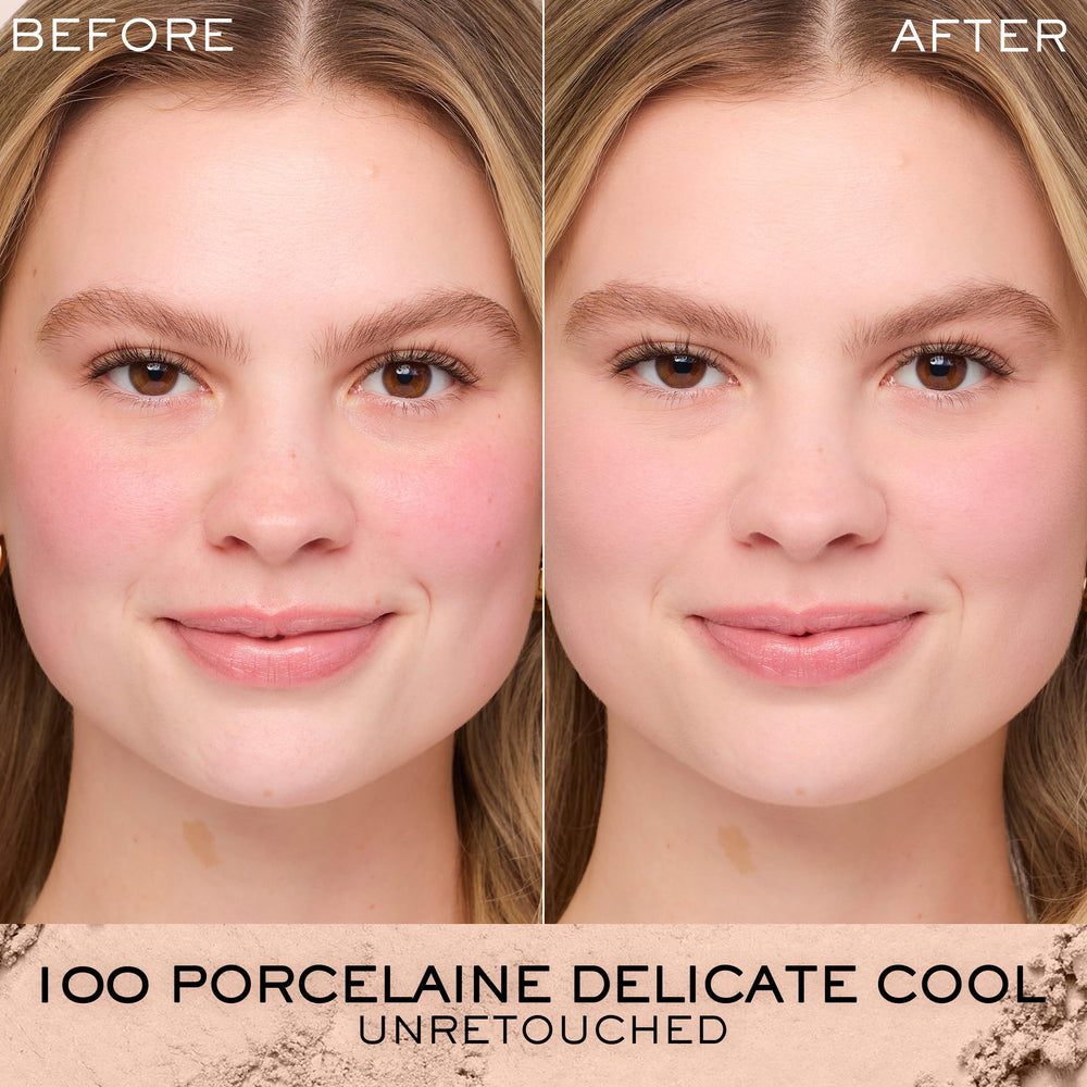 Lancôme close-up of powder texture showing smooth finish and blendability benefit