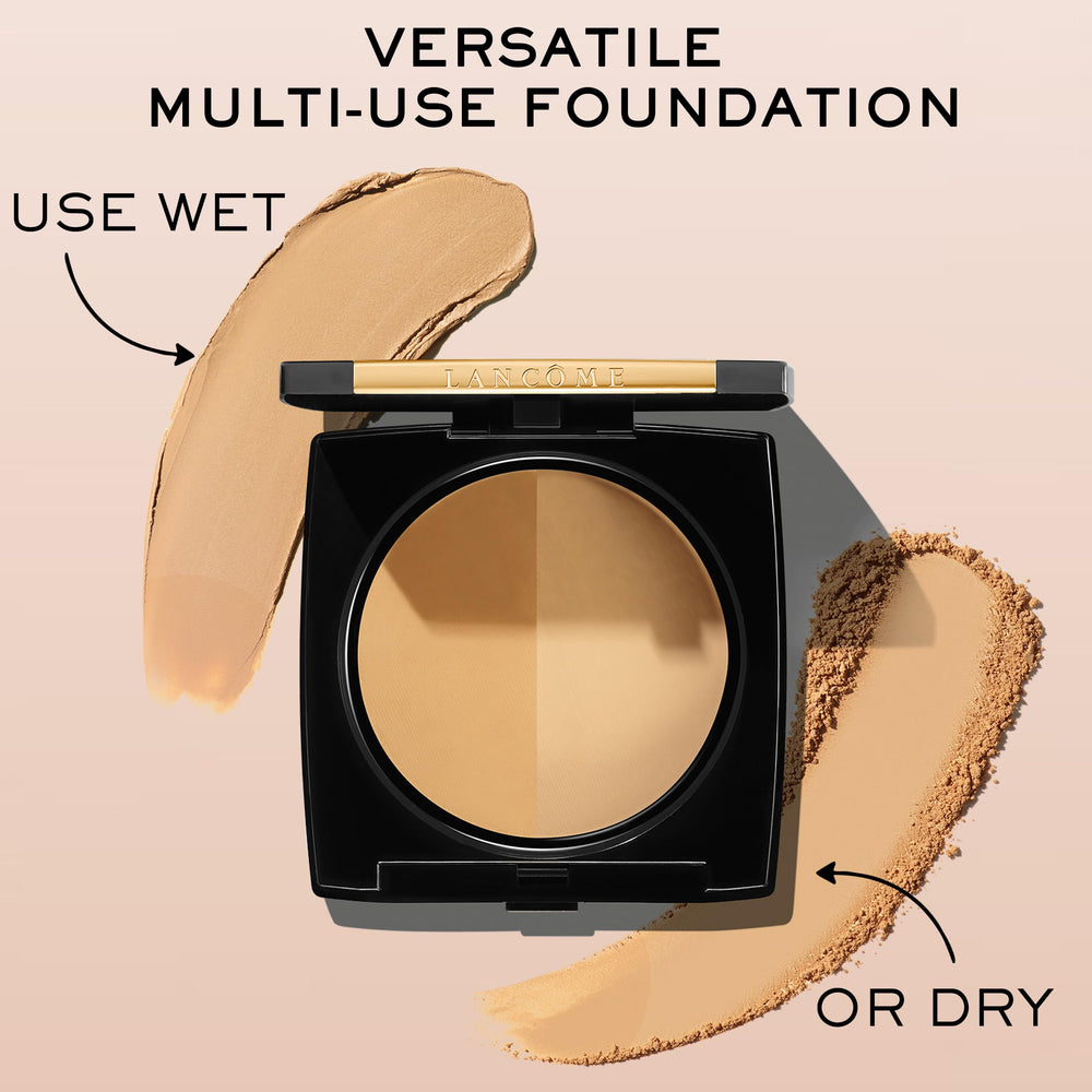Lancôme compact in a travel bag for quick touch-ups and shine control