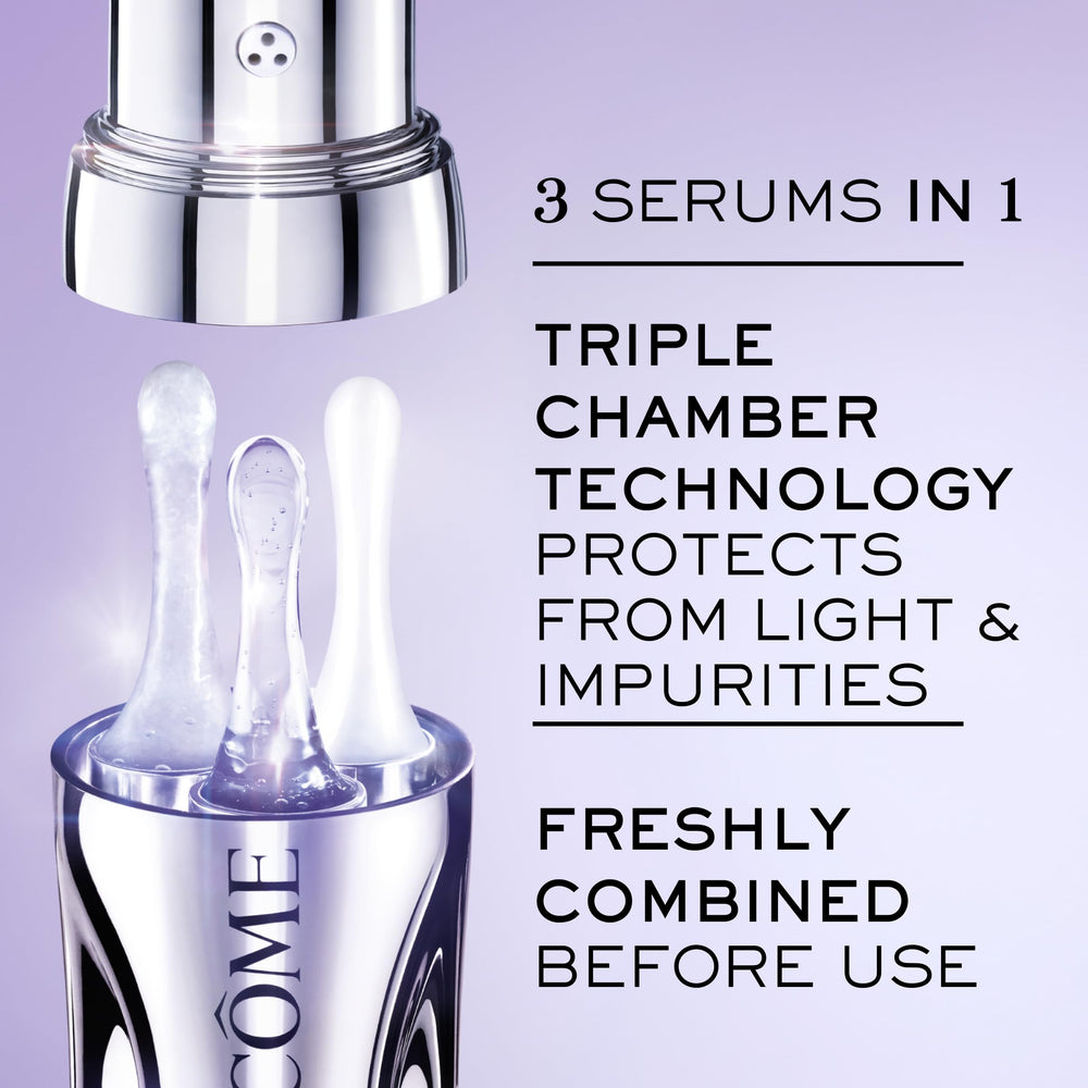 Lancôme product staged on a nightstand showing evening skincare use